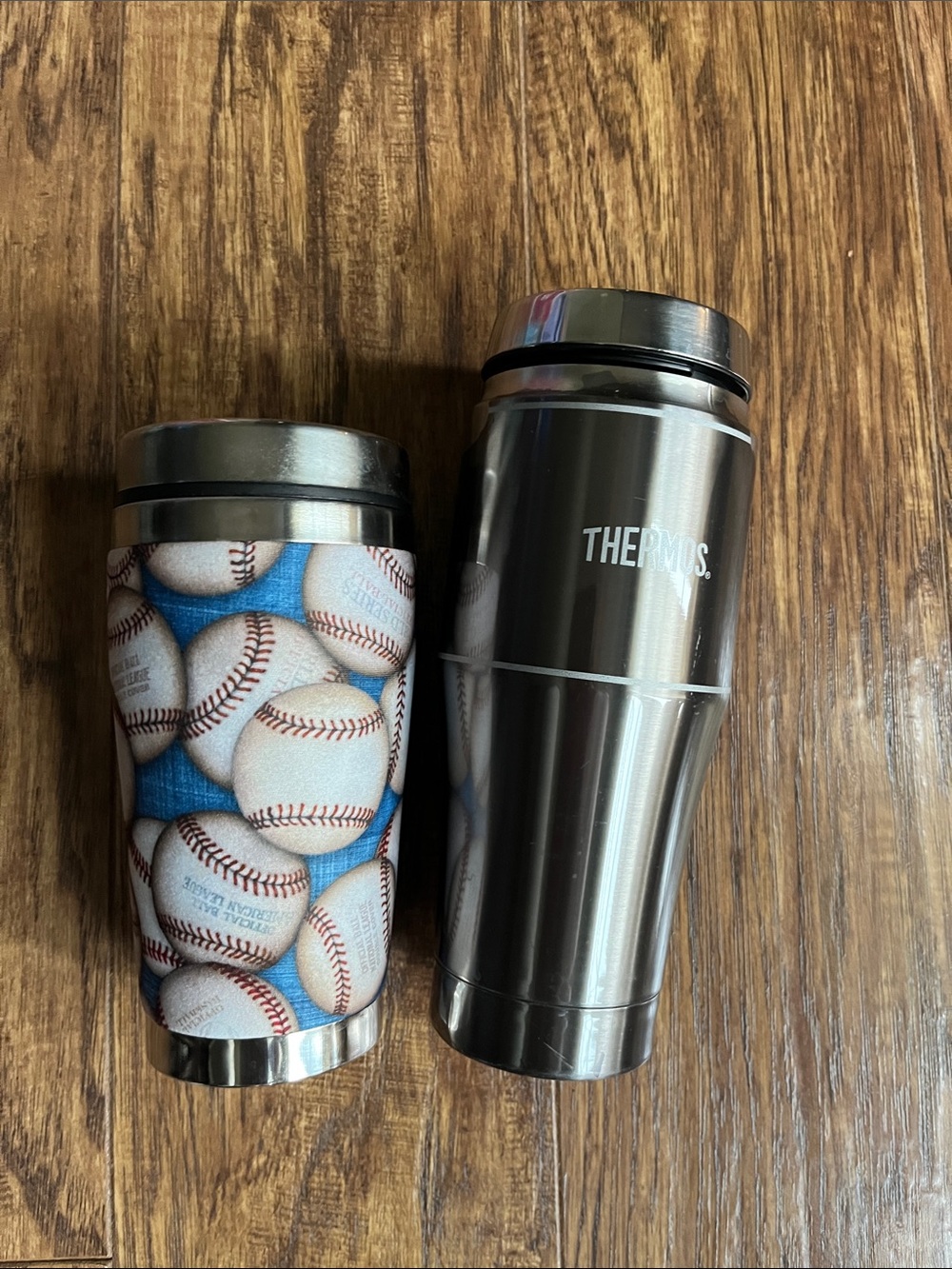 Thermos Metallic Silver Travel Tumbler with Mugzie Baseball-Print Mug